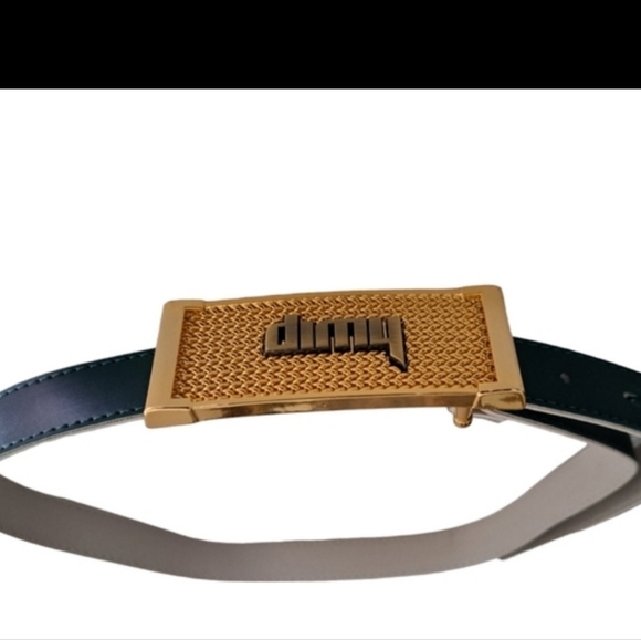 Vintage dimy gold tone embossed belt buckle rectangle green faux leather belt - Picture 5 of 5